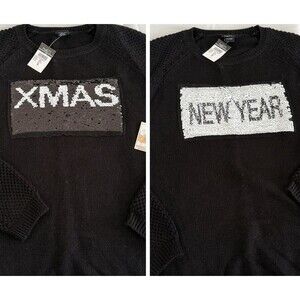 XMAS NEW YEAR Reversible Sequins Sweater Women's S Black White NWT Rue 21